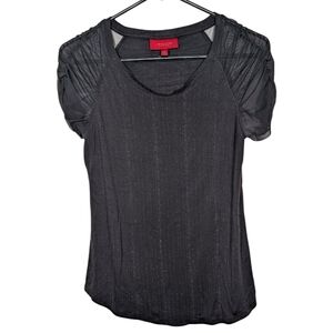 Jennifer Lopez Black Sparkly Blouse with Sheer Mesh Short Sleeves Size XS